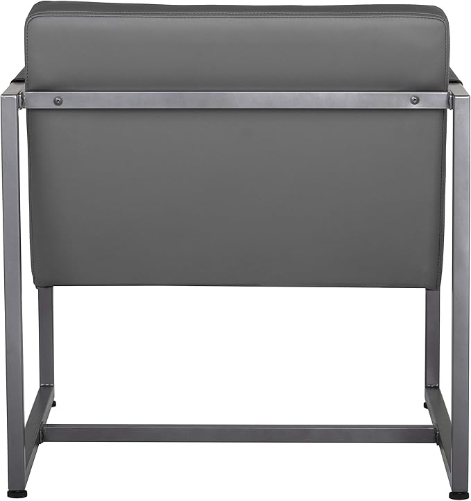 Studio Designs Home Modern Accent Chair Camber Mid-Century Pewter Grey Metal Frame &amp Smoke Bonded Leather