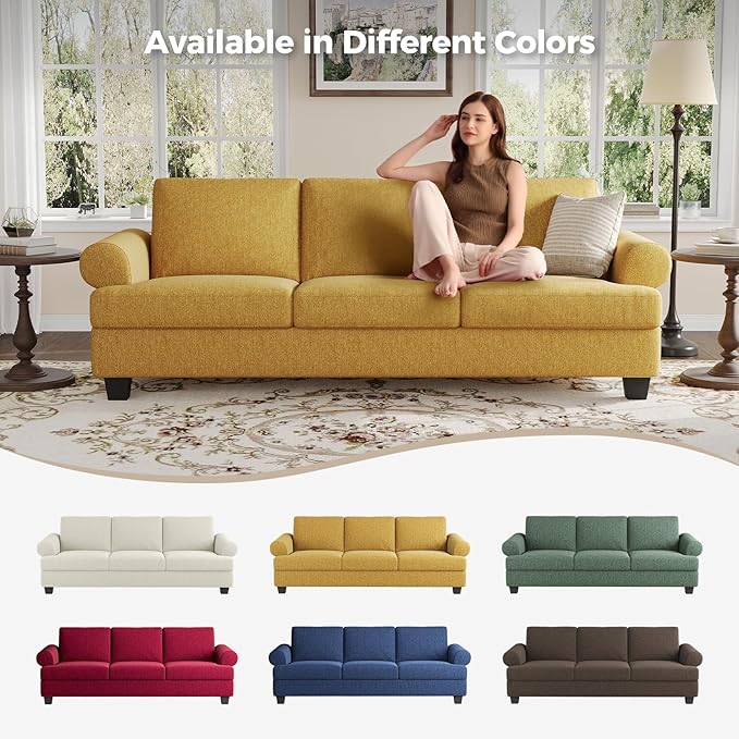 91 Inch Lawson Sofa with Extra Deep Seats Oversize Mid-Century 3-Seat Sofa Couch for Living Room Apartment Lounge Yellow