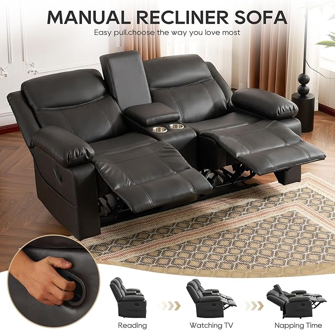 Reclining Loveseat Sofa with Massage &amp Heat Recliner Couch RV Love Seat Chair Side Pockets Extra Storage Cup Holders Adjustable Headrest &amp USB Ports for RV Home Theater Living Room