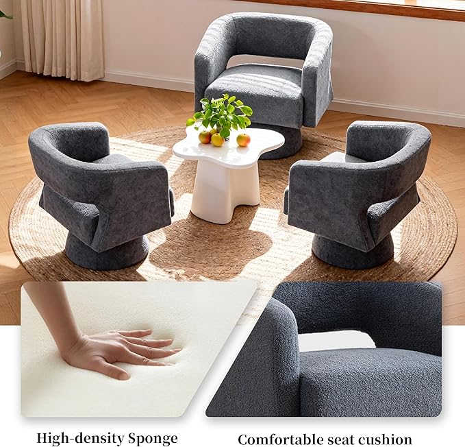 Accent Barrel Chair Set of 2 Modern Teddy Bear Velvet Club Chair 360° Swivel Degree Dressing Chair Suitable for Living Room Reading Room Bedrooms Office Blue