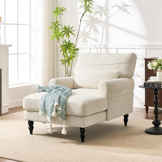 Accent Chair 51'' Modern Armchair for Living Room Upholstered High Back Lazy Sleeper Armchair Recliner for Woman Chaise Lounge Chair Indoor Single Reading Sofa Chair with Wood Legs (White)