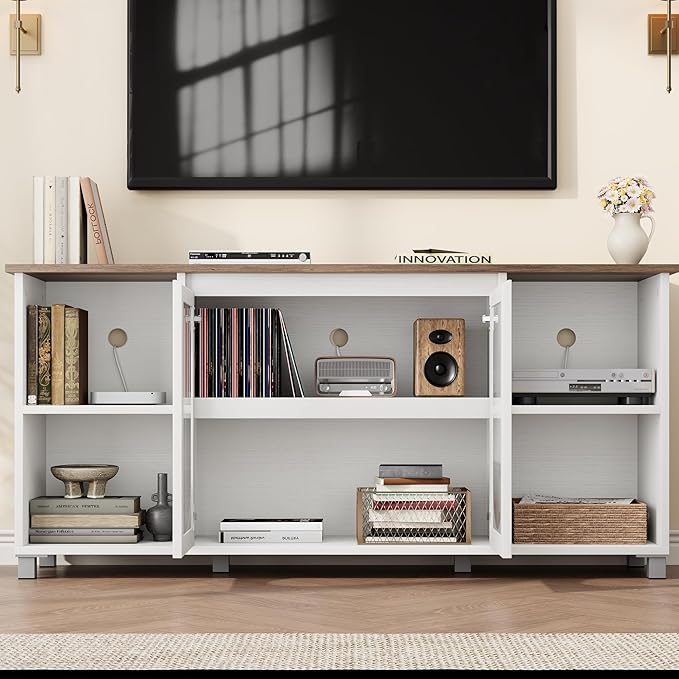 Garvee 63 Inch TV Stand Entertainment Center with Adjustable Shelves Farmhouse TV Stand with Cabinet Doorsfor Living Room