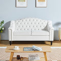 LEVNARY Chesterfield Loveseat Velvet Upholstered Sofa with Button-Tufted Back Mid-Century Modern Sofa with Solid Wood Legs 2 Seater Couches for Living Room (White)