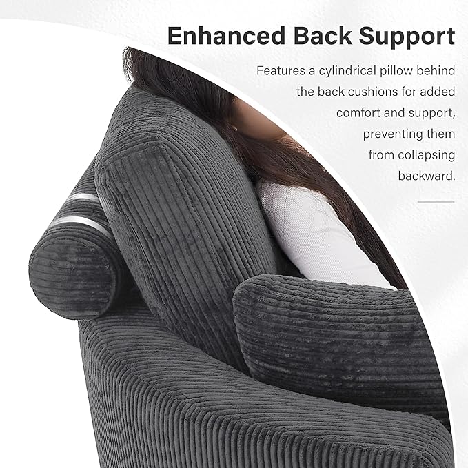 DEINPPA 51'' Accent Swivel Barrel Chair with Storage Ottoman Modern Oversized Round Leisure Sofa Chaise with Tray Pillows Corduroy Upholstered Lounge Chair for Bedroom Living Room Hotel Club Gray