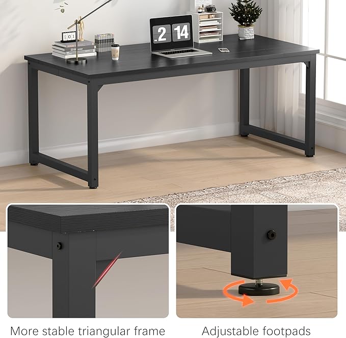 70 Inch Two Person Office Desk Extra Long Double Computer Desk Executive Office Desk Modern Writing Study Table Workstation for Home OfficeBlack