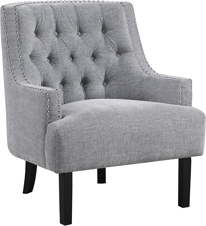 Lexicon Accent Chair Reading Chair Comfy Chair for Bedroom Upholstered Armchair with Solid Wood Frame Tufted Cushion Nail Head Trim Single Sofa Chair for Living Room Office Grey Chenille