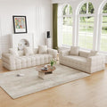 2 Piece Cloud Sofas Set Comfy Tufted Deep Seat 2 Seater Loveseat &amp 3 Seater Couch Sets Modern Chenille Compression Bubble Sofa for Living Room No Assembly Required Beige White