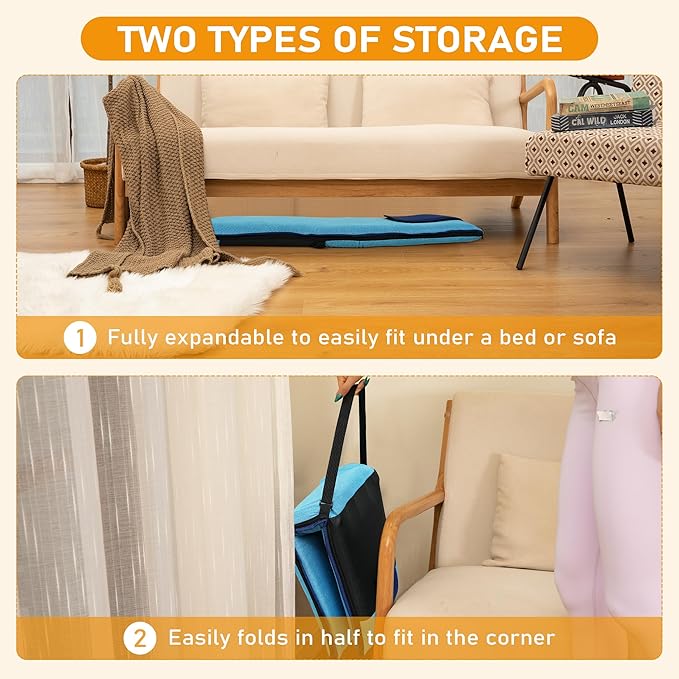 Floor Chair with Back Support 14-Position Adjustable Floor Chair Portable Ground Seating for Adults Foldable Meditation Seat with Japanese KOYO Bearings &amp Washable Linen Cover (Bright Blue)