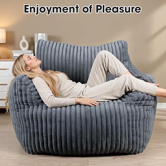 Giant Bean Bag Chair for Adults Oversized Memory Foam Bean Bag Sofa with Armrests Large Comfy Fluffy Single Lounges Mini Couch for Living Room Bedroom &amp Dorm(Gray)