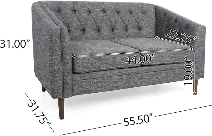 Charcoal Fabric Loveseat Tub-Shaped 2-Seater Sofa with Button-Tufted Stitch Contemporary Living Room Furniture with Birch Wood Legs Cozy Lounge Chair