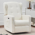 Power Swivel Rocking Recliner Chair High Back Electric Rocker Nursery Glider Chair USB and Type-C Ports Upholstered Teddy Fabric Reclining Single Sofa Chair for Living Room (Teddy Beige)