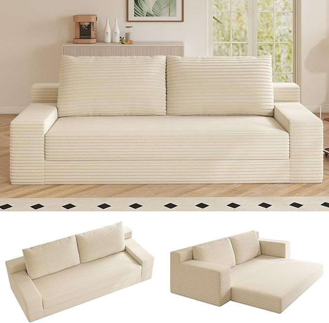 70.87 Loveseat Sofa Comfy Deep Seat Modern Small Corduroy Couch for Living Room Bedroom Apartment Home Office No Assembly Beige