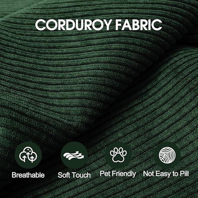 78.8'' Convertible Sofa Bed Boneless Couch in a Box Modular Corduroy Comfy Foldable Sleeper Compression Sofa Loveseat Couches for Living Room (Green 78.8 inch)