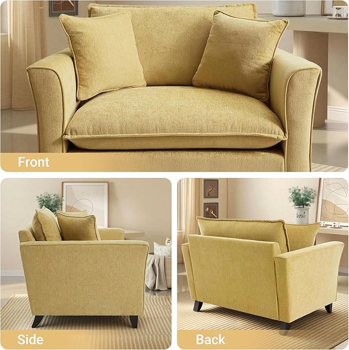ERYE 46.9 Chenille Upholstered Accent Chair Wide Seat for Living Room Bedroom Modern Leisure Cushion Armchair W/ 2 Pillows and Removable Cover for Home Apartment Office