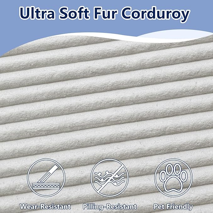 96 Modular Sectional Sofa Modern Corduroy Cloud Couch with Deep Seat Boneless Couch Upholstered 3-Seater L-Shaped Sofa for Living Room No Assembly Required (White Left-Facing Chaise)