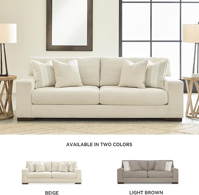 Signature Design by Ashley Maggie Contemporary Upholstered Sofa with Accent Pillows Off-White