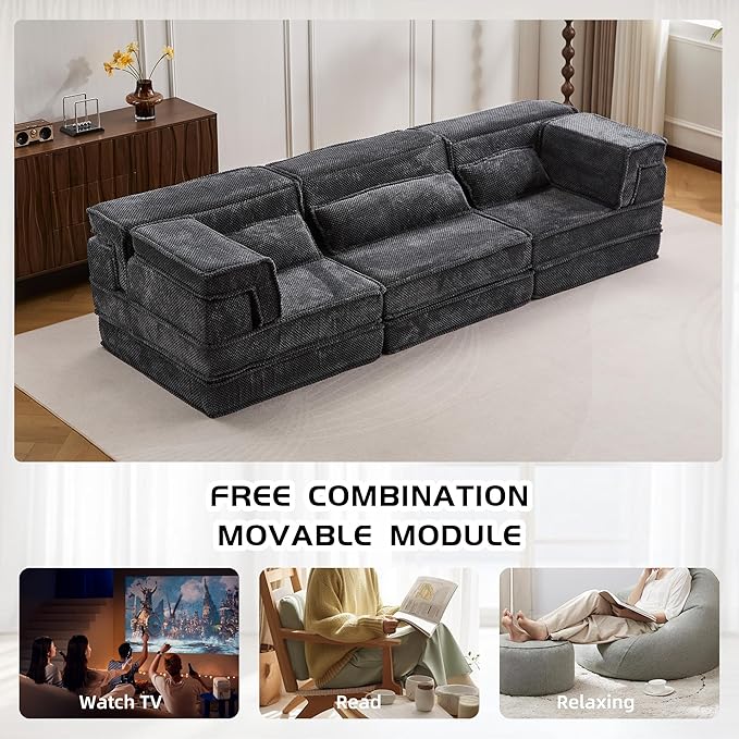 KEIKI 2Seat Modular Velvet Sofa Couch with Chaise Memory Foam for Living Room Home Office Style Conscious Homeowners Cozy Warm Perfect for Entertaining Relaxation Classic Refined Design Dark Grey