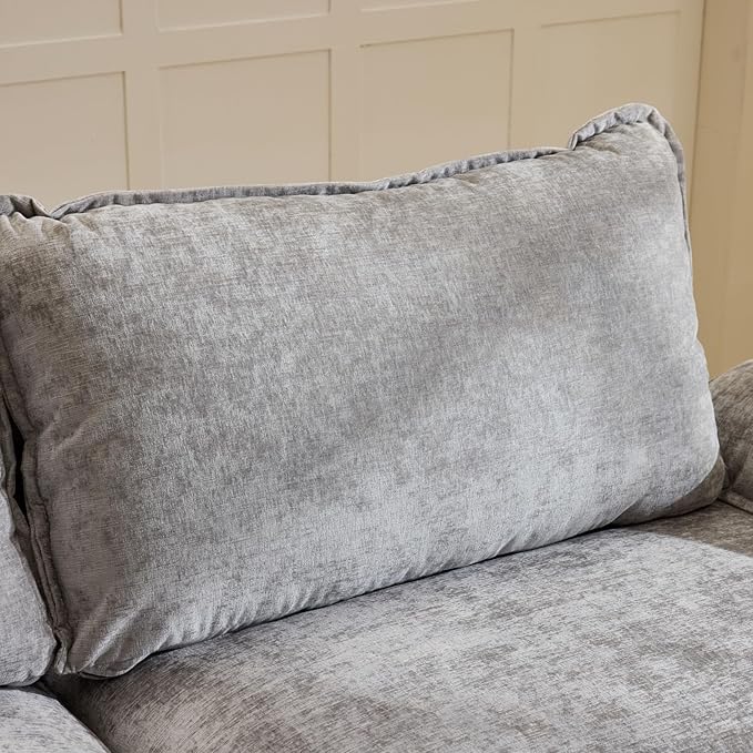 VINGLI 87 Chenille Double Layer Loveseat Sofa with 1 Ottoman L-Shaped Sectional Cloud Couch for Small Spaces Modern 2-Seater Sofa Set for Living Room &amp Apartment Light Gray