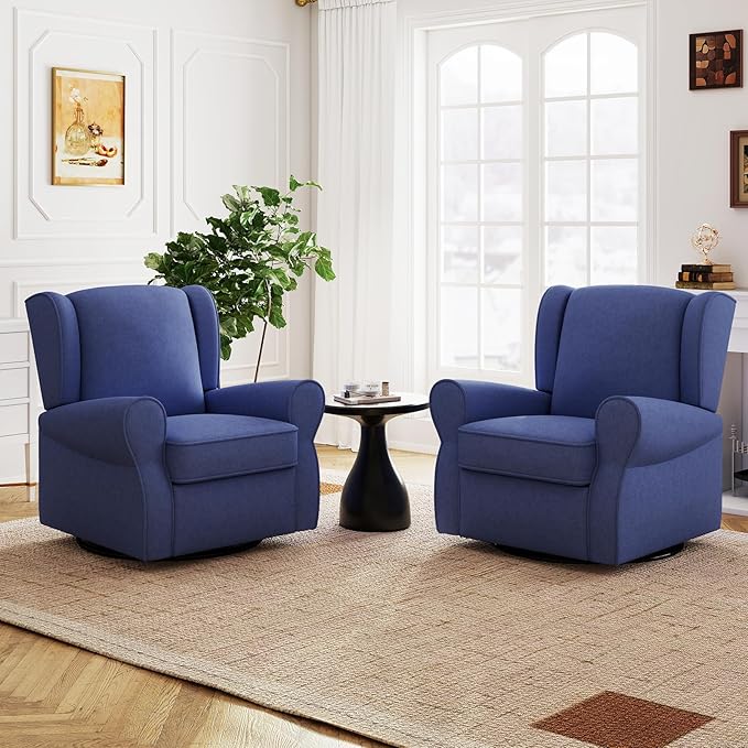 Bonzy Home Swivel Rocker Accent Chair Nursery Glider Rocking Armchair for Adults Single Sofa with Overstuffed Backrest for Living Room BedroomNurseryNavy Blue
