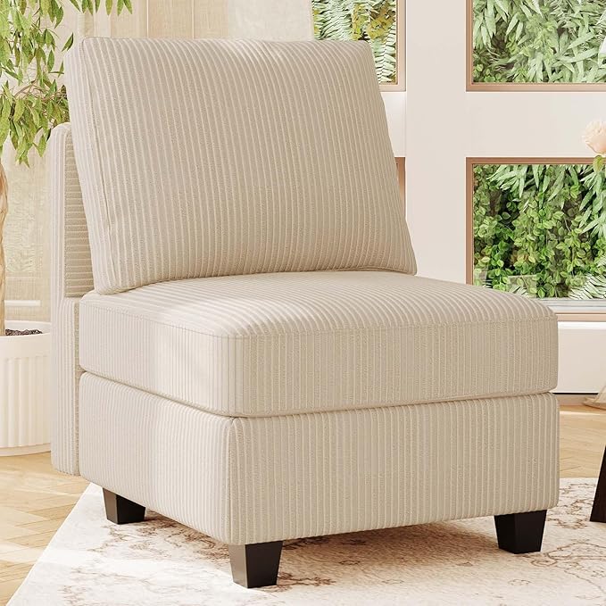 Belffin Corduroy Middle Seat Modular Sectional Couch Module Parts Convertible Modern Sectional Sofa Couch Beige