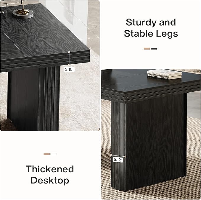 Tribesigns 63 Executive Desk Large Office Computer Desk with Heavy-Duty Legs and Thickened Desktop Elegant Writing Workstation Study Table Conference Table for Office Black