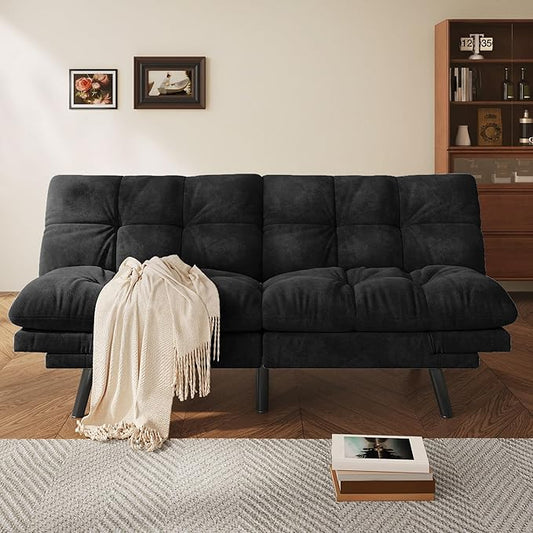 DWVO Sofa Bed with 3-Position Adjustable Backrest &amp Armrests Upholstered Loveseat Couch Bed Expandable Foldable Design for Living Room Bedroom Black