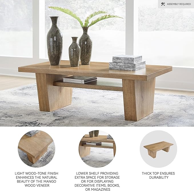 Signature Design by Ashley Kristiland Classic Cocktail Table with 1 Lower Shelf Light Brown