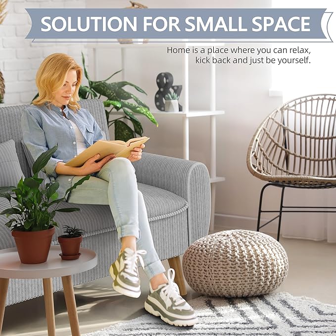 Shintenchi Small Modern Loveseat Couch Sofa Mid Century Fabric Upholstered 2-Seat Sofa Couch Love Seats Furniture for Small SpaceLiving RoomStudioApartment with 2 PillowsLight Grey