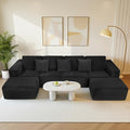 132 Cloud U-Shaped Sectional SofaModular Boneless Couch with OttomanCorduroy 4-Seater Couch for Living RoomNo Assembly RequiredDeep SeatPlush Cushion Back (Black)