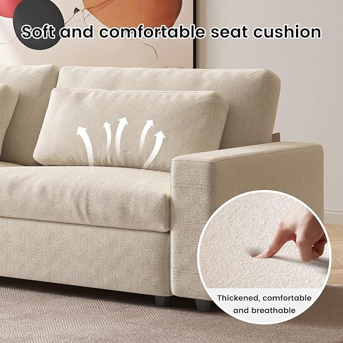 105 W Loveseat Sofa Large Modern Fabric Couch with 2 Pillows &amp Armrests Comfy 2-Seater Sofa for Living Room &amp Bedroom 330lbs Capacity Beige