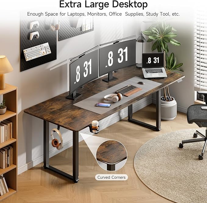 ONBRILL Standing Desk 71x32 Inches Rectangle Stand Up Desk with 4 Legs Dual Motor and Memory Controller Adjustable Height from 28-46 Inches for Home and Computer Workstation Rustic Brown