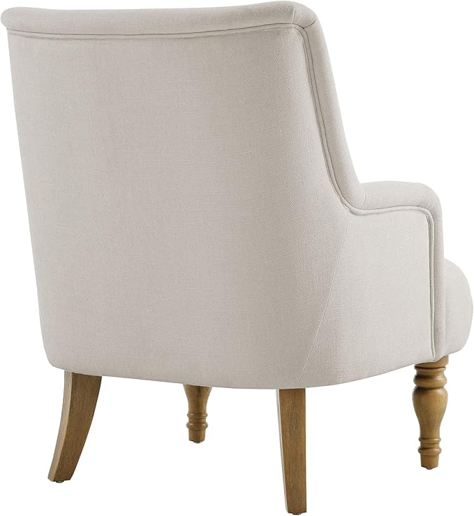 Modway Ellington Living Room Accent Armchair in Salt – Fabric Upholstered Reading Arm Chair with Wooden Legs – Modern Lounge Chair with French Piping Trim