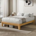 Dolonm Queen Solid Wood Bamboo Bed Frame Mid-Century Modern Bed Frame Floating Center Support Legs Sturdy Solid Wood Slat Easy Tool Free Set Up（Queen Natural）
