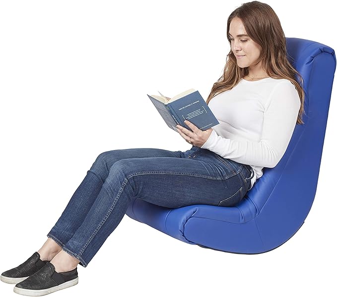 Factory Direct Partners Soft Tufted Floor Rocker - Cushioned Ground Chair for Kids Teens and Adults - Great for Reading Gaming Meditating TV - Blue 10488-BL