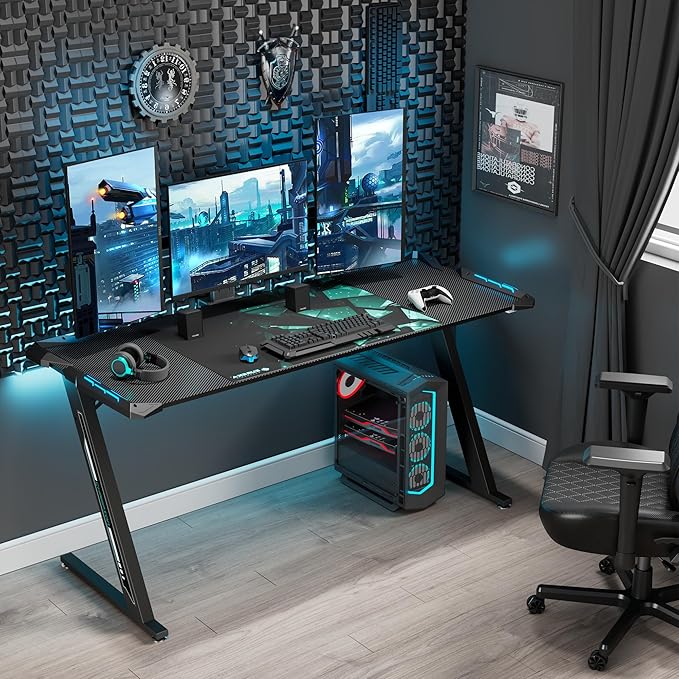 EUREKA ERGONOMIC Gaming Desk with Led Lights RGB Gaming Table60 Inch Computer Desk Home Office Desk Large Table for Study pc Desk with Mouse Pad z60 Gamer Desk
