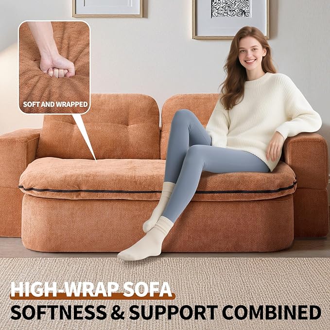 JustYes 78.7'' Convertible Boneless Couch Bed - Pull-Out Lazy Lounge Sleeper Sofa Memory Foam Folding Futon for Living Room Bedroom Dorm &amp Office Brown