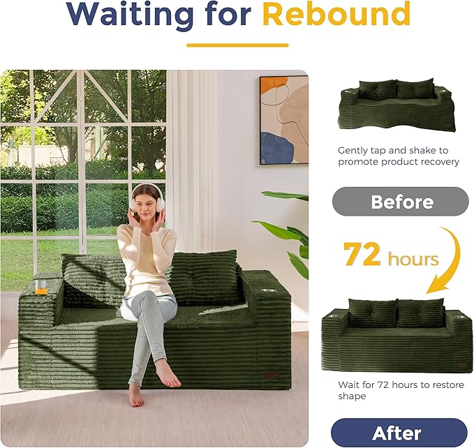 MAXYOYO Boneless Sofa Couch for Adults Upholstered Floor Sofa with Armrests Loveseat Couch with Cushion &amp Pillows Sofa in A Box Large Bean Bag Couch for Bedroom Living Room