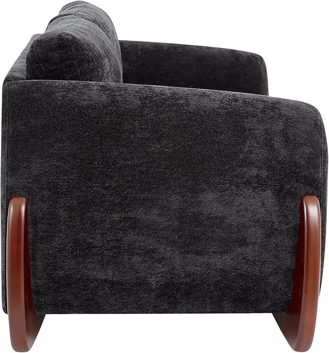 Christopher Knight Home Taki 89 Inches Sofa Couch Cozy Chenille Upholstered 3-Seater Sofa Wood Frame Couches Comfy Home Sofa Living Room and Office Lounge Seating with Armrests Black