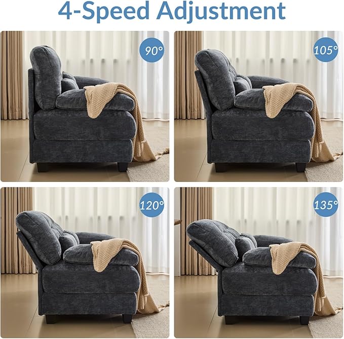 KEIKI 93 3 Seater Chenille Modular Sectional Couches with 4-Position Adjustable Backrest Ottoman &amp 3 Throw Pillows Comfy Couch Sofa for Living Room Apartment Indoor 350lb/Seat