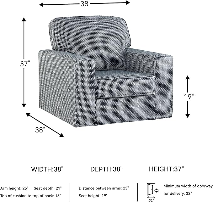 Signature Design by Ashley Olwenburg Casual Swivel Accent Chair with Track Arms Metal Swivel Base and Removable Cushions Blue