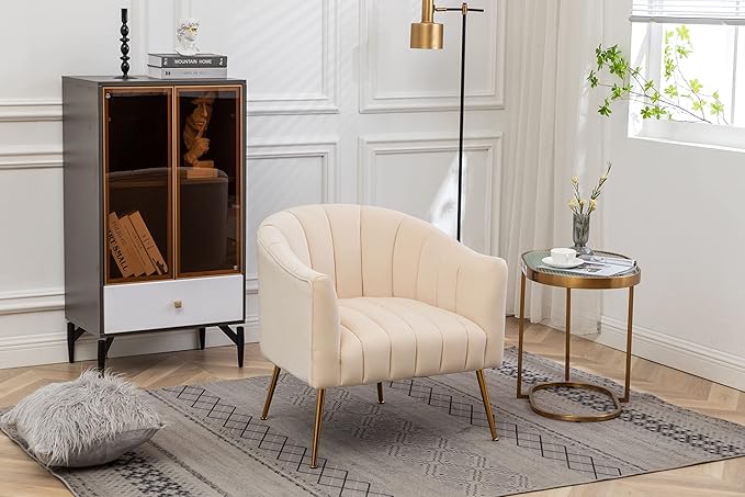 Modern Velvet Tub Chair Armchairs Barrel Accent Dinning Chair with Gold Plated Metal LegsThick Soft Padded Seat for Living Room