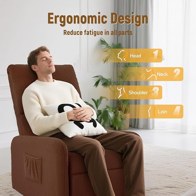 360° Rocking Chair Nursery Rocker Chair with Side Pockets Glider Nursing Chair with Steel Structure Base Small Chair for Small Spaces Sherpa Swivel Accent Chairs for Living Room Nursing