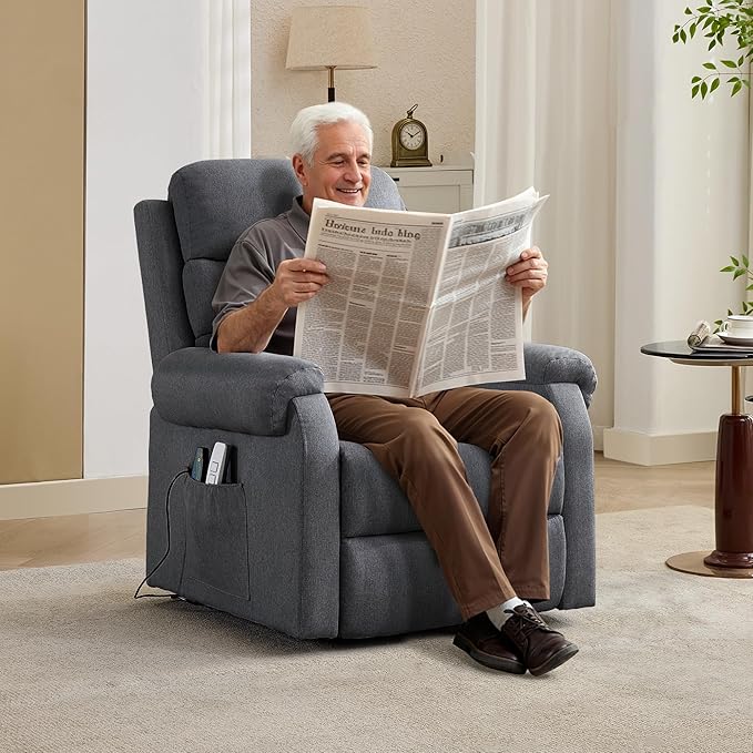 Power Lift Recliner Chair Recliners for Elderly with Heat and Massage Recliner Chair for Living Room with Infinite Position and Side Pocket USB Charge Port (Modern Grey)