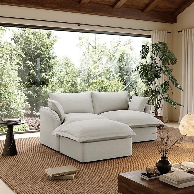 Linen Blend Cloud Couch Sectional for Living Room Comfy Down Filled Cloud Modular Sectional Sofa Modern Convertible Deep Seat Modular Couch Sleeper Sofa Bed Removable &amp Washable Covers