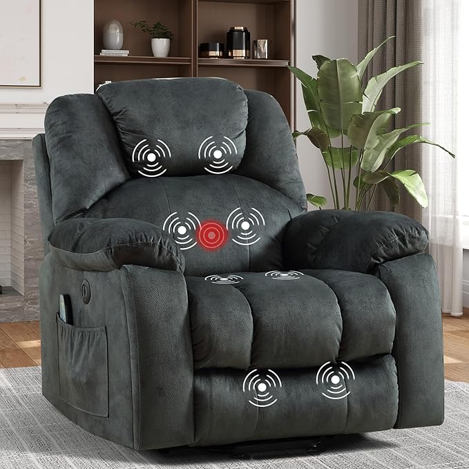 Bonzy Home Power Lift Recliner Chair with Massage and Heating Lift Chairs Recliner for Elderly Upholstered Comfy Power Lift Chair with 2 Hidden Cup Holders Side Pockets USB PortDark Grey