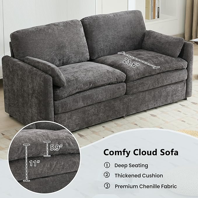 Harper &amp Bright Designs Chenille Fabric Upholstered Sofa Oversized Comfy Cloud Loveseat Sofa Couch Double Plush Cushion for Living Room