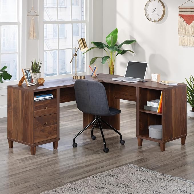 Sauder Willow Place L-Shaped Home Office Desk Grand Walnut Finish