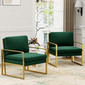 ALISH Accent Chairs Set of 2 Upholstered Armchair Modern Living Room Chairs Linen Arm Chair Side Sofa Chairs Reading Chairs with Metal Legs for Bedroom Living Room (GreenSet of 2)