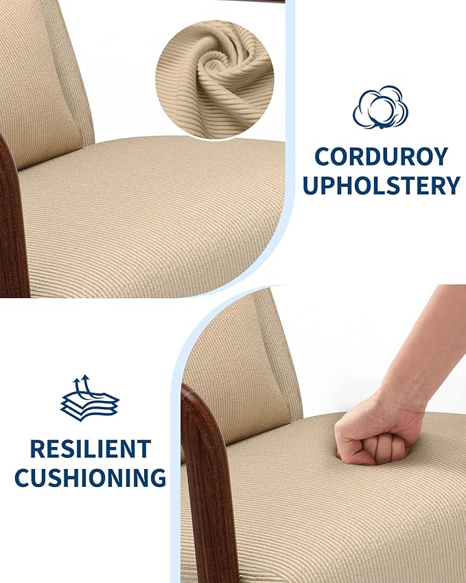 GarveeHome Mid-Century Accent Chair Cozy Corduroy Reading and Lounge Armchair with Lumbar Pillow Modern Wood Frame for Living Room Bedroom Office Brown