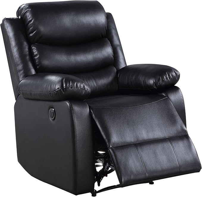 Black Power Recliner with Pillowtop Arms - Modern Living Room Chair